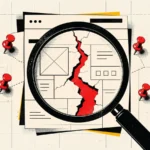 Una lupa descubre una grieta roja en la estructura de una web.