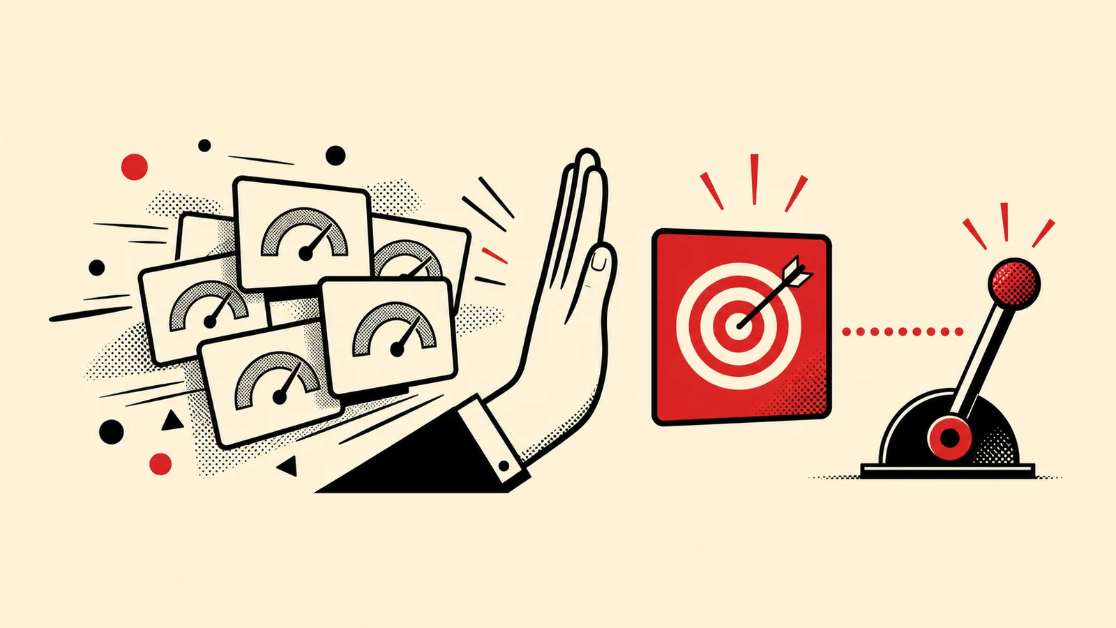 Ilustración que contrasta un KPI útil con una métrica de vanidad en una decisión de marketing.
