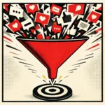 Un embudo filtra el ruido de las redes sociales y lo dirige hacia un objetivo.